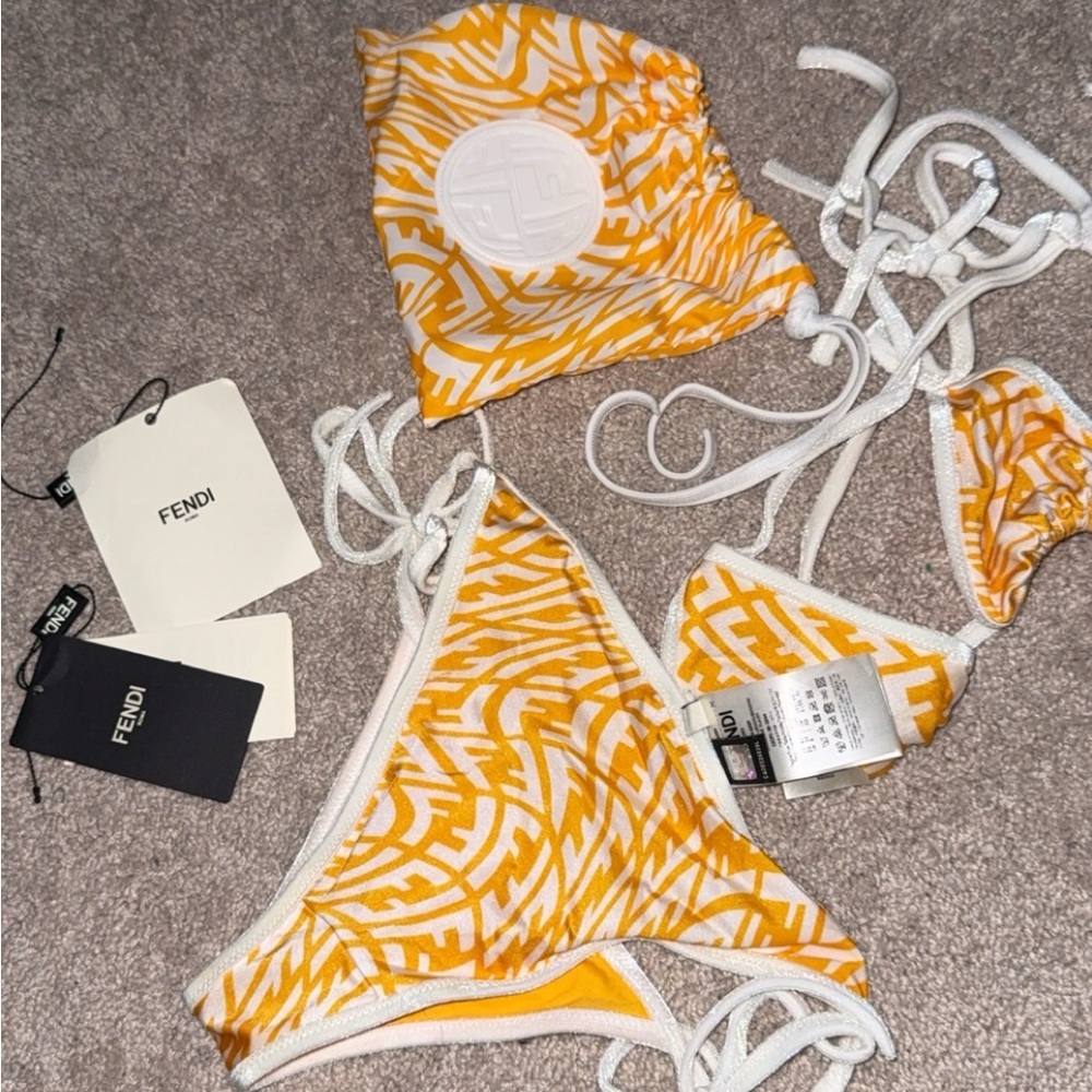 Fendi Yellow and White Bikini Set